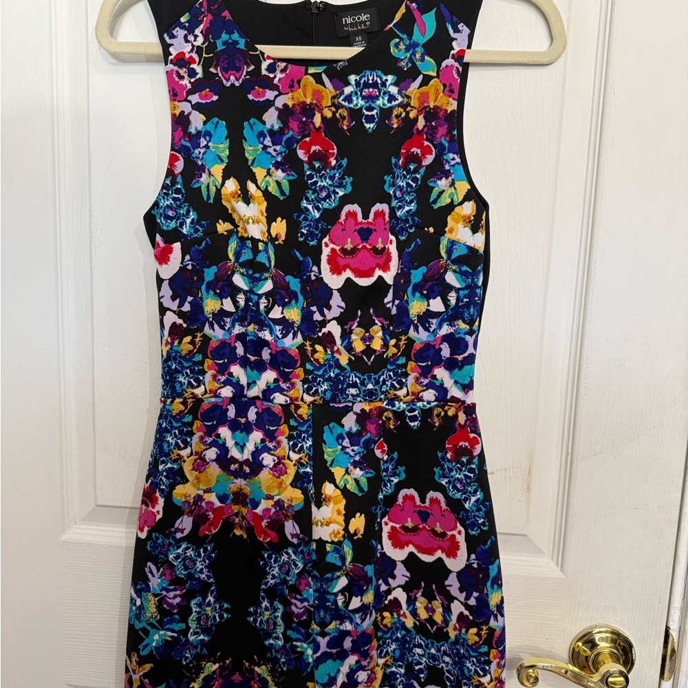 Nicole by Nicole Miller Black Floral Multicolor Sleeveless Mini Dress